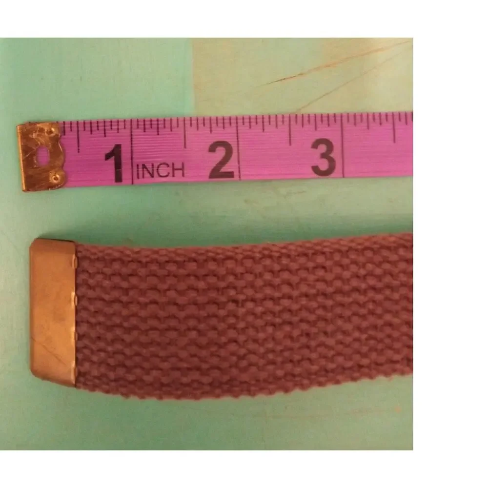 Vintage Faded Blue Brown Men's Canvas Web Belt Gold Buckle Adjustable Retro 37